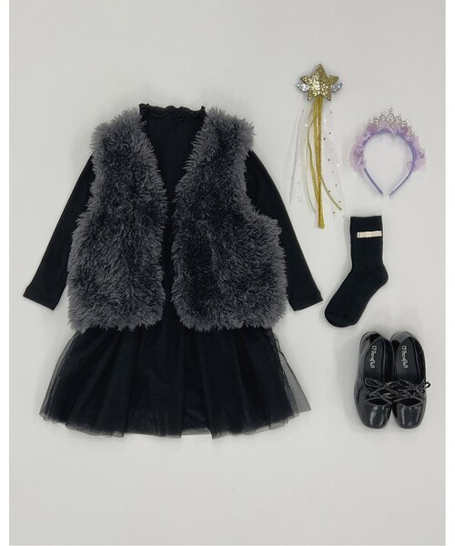 Lycee mine（リセマイン）の「チュールドッキングワンピース（ワンピース・キッズ・ブラック/ブルーグレー/ピンク・110cm/130cm/150cm/140cm/120cm/100cm）」の17枚目の写真