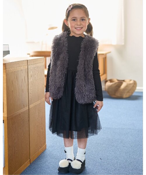 Lycee mine（リセマイン）の「チュールドッキングワンピース【子供服】【キッズ】【女の子】（ワンピース・キッズ・ブラック/ブルーグレー/ピンク・110cm/130cm/150cm/140cm/120cm/100cm）」の6枚目の写真