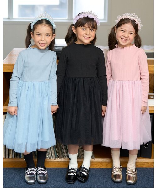 Lycee mine（リセマイン）の「チュールドッキングワンピース【子供服】【キッズ】【女の子】（ワンピース・キッズ・ブラック/ブルーグレー/ピンク・110cm/130cm/150cm/140cm/120cm/100cm）」の5枚目の写真