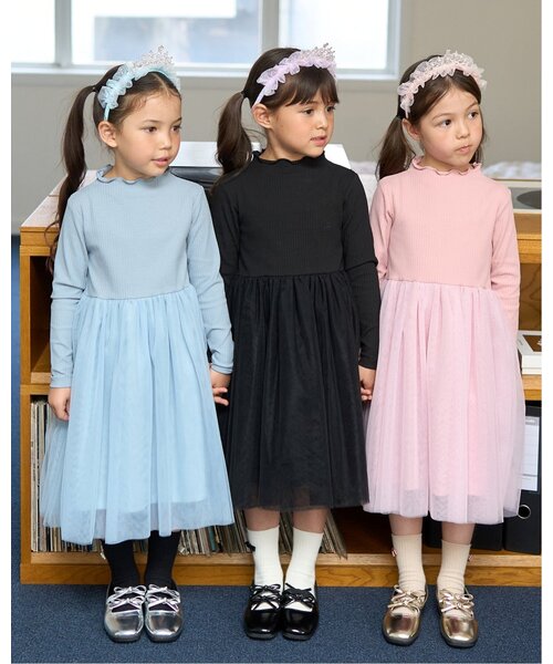Lycee mine（リセマイン）の「チュールドッキングワンピース【子供服】【キッズ】【女の子】（ワンピース・キッズ・ブラック/ブルーグレー/ピンク・110cm/130cm/150cm/140cm/120cm/100cm）」の4枚目の写真