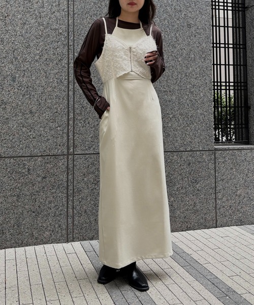 &g'aime(アンジェム)の「【&g'aime】ビスチェレイヤードワンピース Bustier Layered Dress(ワンピース・レディース・ブラック/アイボリー・FREE)」の1枚目の写真