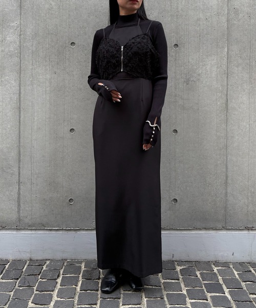 &g'aime(アンジェム)の「【&g'aime】ビスチェレイヤードワンピース Bustier Layered Dress(ワンピース・レディース・ブラック/アイボリー・FREE)」の2枚目の写真