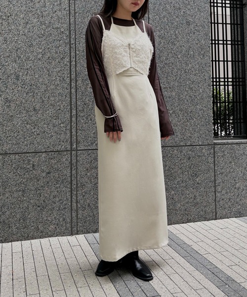 &g'aime(アンジェム)の「【&g'aime】ビスチェレイヤードワンピース Bustier Layered Dress(ワンピース・レディース・ブラック/アイボリー・FREE)」の9枚目の写真