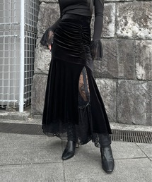 LVEU. | 【LVEU.】シャーリングベロアマーメイドスカート / ボトムス スカート ベロア スリット マーメイド スリット シャーリング フレア ブラック(スカート)