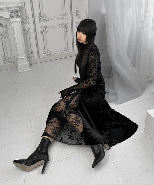 LVEU.（ラブユ.）の「【LVEU.】シャーリングベロアマーメイドスカート / ボトムス スカート ベロア スリット マーメイド スリット シャーリング フレア ブラック（スカート・レディース・ブラック・FREE）」の18枚目の写真