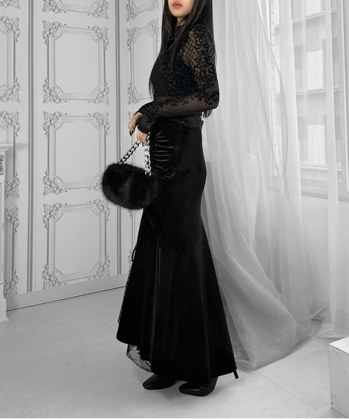 LVEU.（ラブユ.）の「【LVEU.】シャーリングベロアマーメイドスカート / ボトムス スカート ベロア スリット マーメイド スリット シャーリング フレア ブラック（スカート・レディース・ブラック・FREE）」の20枚目の写真