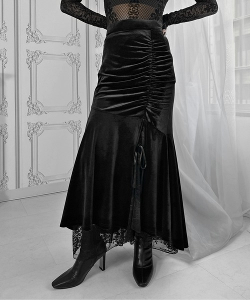 LVEU.（ラブユ.）の「【LVEU.】シャーリングベロアマーメイドスカート / ボトムス スカート ベロア スリット マーメイド スリット シャーリング フレア ブラック（スカート・レディース・ブラック・FREE）」の22枚目の写真