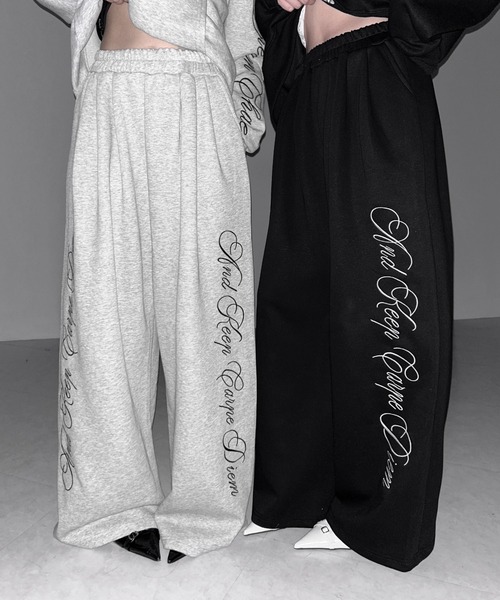 2color 】レタリングロゴ刺繍ワイドスウェットパンツ ／ lettering