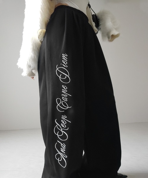 2color 】レタリングロゴ刺繍ワイドスウェットパンツ ／ lettering