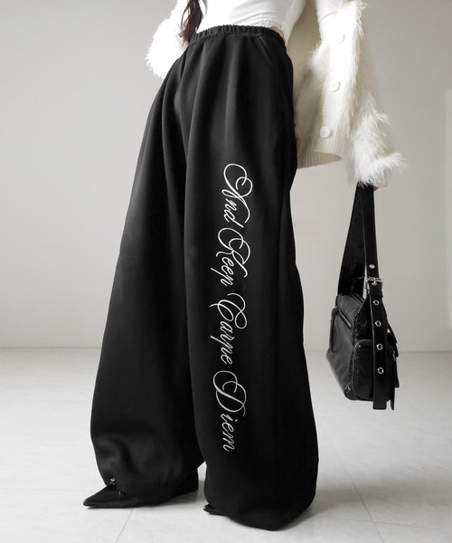 me+em select(ミームセレクト)の「【 3color 】レタリングロゴ刺繍ワイドスウェットパンツ / lettering logo embroidery wide sweatpants(スウェットパンツ・レディース・グレー/ブラック/ピンク・FREE)」の9枚目の写真