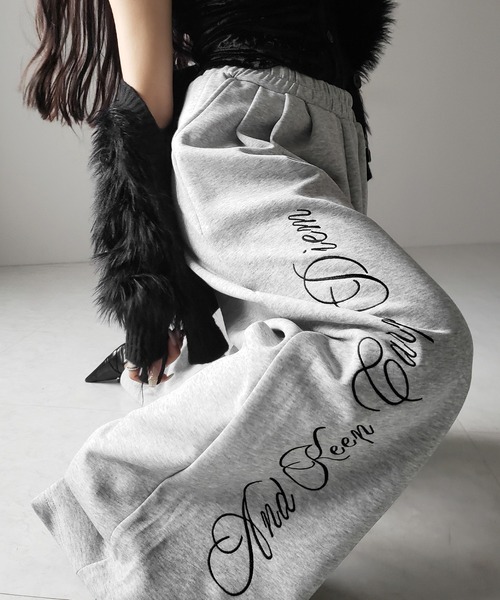 me+em select(ミームセレクト)の「【 3color 】レタリングロゴ刺繍ワイドスウェットパンツ / lettering logo embroidery wide sweatpants(スウェットパンツ・レディース・グレー/ブラック/ピンク・FREE)」の12枚目の写真