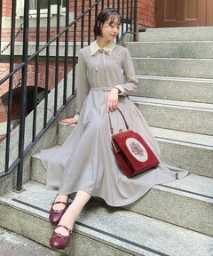 CLASSY.コラボ/洗える】ウールストレッチツイル ピンタック ワンピース