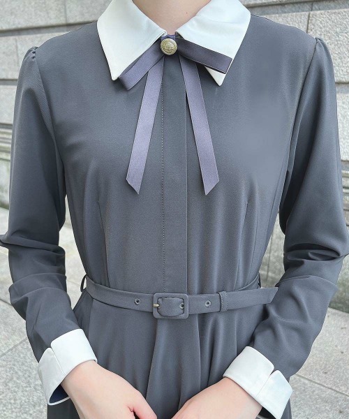 an another angelus(アンアナザーアンジェラス)の「リボンタイ付きクレリックサーキュラーワンピース/fint フィント(ワンピース・レディース・ライトグレー/チャコールグレー・FREE)」の13枚目の写真