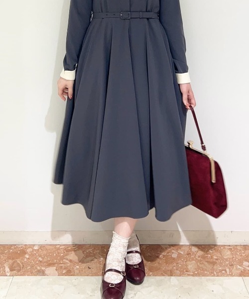 セール】リボンタイ付きクレリックサーキュラーワンピース/fint