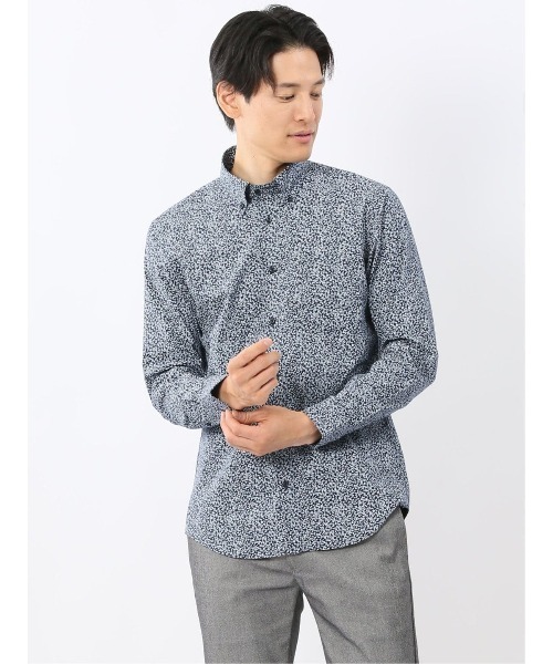TAKA-Q(タカキュー)の「シャツ メンズ 長袖 ストレッチ 綿混 プリント ボタンダウン (シャツ/ブラウス・メンズ・ホワイト/ネイビー・MEDIUM/LARGE/X-LARGE)」の1枚目の写真