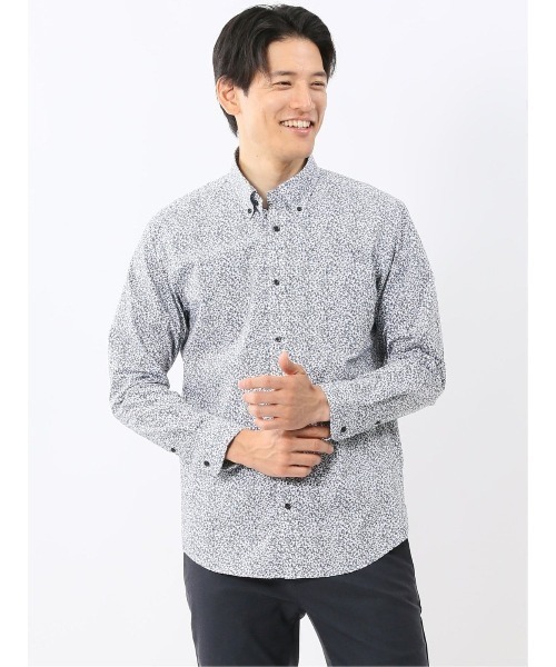 TAKA-Q(タカキュー)の「シャツ メンズ 長袖 ストレッチ 綿混 プリント ボタンダウン (シャツ/ブラウス・メンズ・ホワイト/ネイビー・MEDIUM/LARGE/X-LARGE)」の2枚目の写真