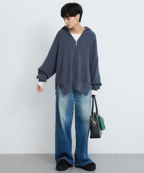 BARNYARDSTORM（バンヤードストーム）の「BARNYARDSTORM / フロントZIPシャギーニット / ハンドウォッシャブル（ニット/セーター・レディース・ブルーグレー/アイボリー・FREE）」の18枚目の写真