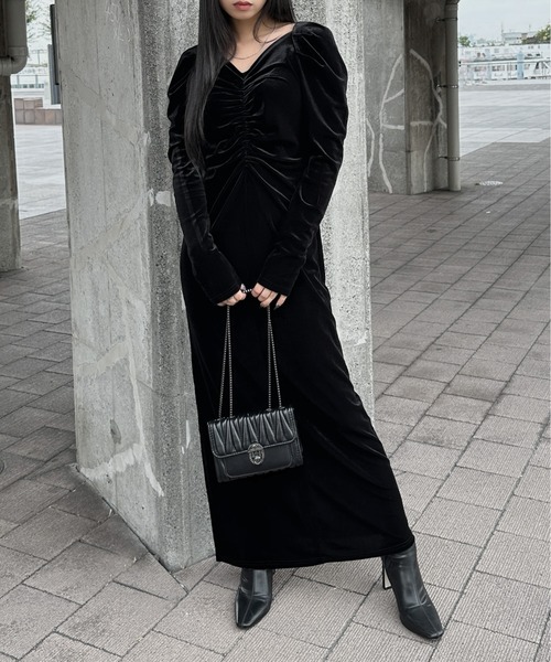 LVEU.】バックレースベロアワンピース / ワンピース ワンピ ベロア