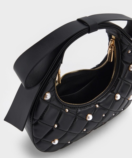 ジェイニー キルトパールエンベリッシュドボウハンドル クレセントバッグ Janie ジェイニー キルトパールエンベリッシュドボウハンドル