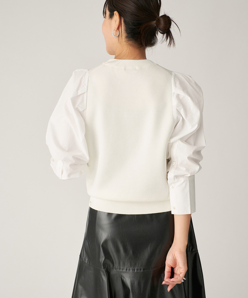 VERMEIL par iena（ヴェルメイユパーイエナ）の「Combi Sleeve Knit（ニット/セーター・レディース・ホワイト/ブラック・FREE）」の16枚目の写真