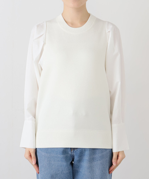 VERMEIL par iena（ヴェルメイユパーイエナ）の「Combi Sleeve Knit（ニット/セーター・レディース・ホワイト/ブラック・FREE）」の4枚目の写真