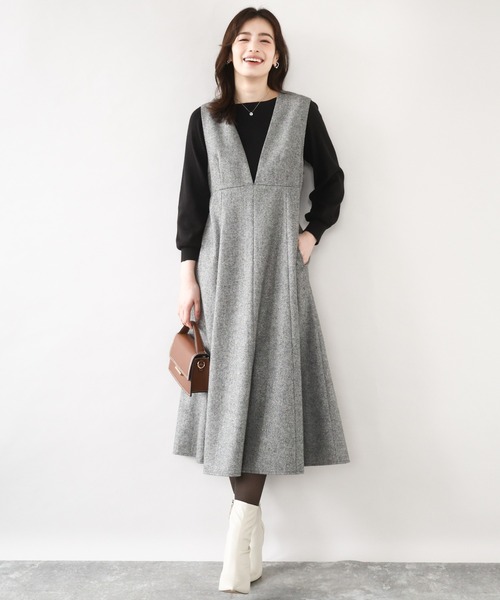 2025AW】ラメツイードVネックジャンパースカート/洗える/WEB限定サイズ