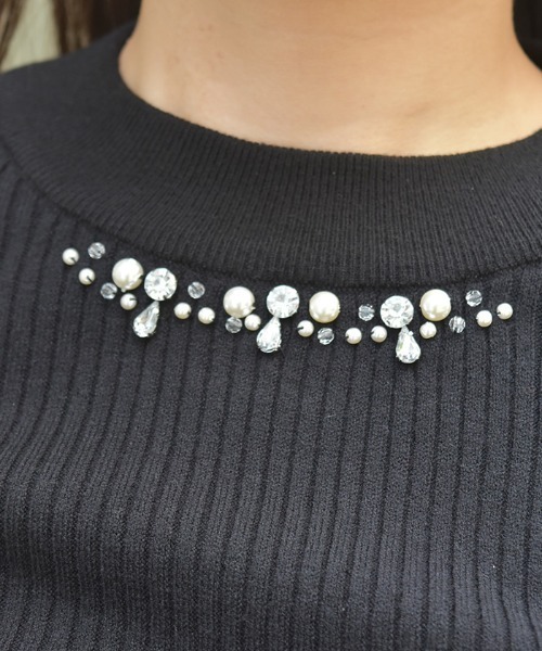 axes femme（アクシーズファム）の「ランダムビジュー装飾ニット（ニット/セーター・レディース・ブラック/ワイン/ラベンダー/ホワイト・FREE）」の11枚目の写真