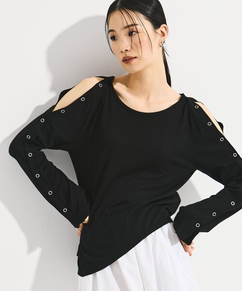 STUDIOUS(ステュディオス)の「【STUDIOUS/ステュディオス】SHOULDER SNAP LONG SLEEVE TEE/ショルダースナップロングTシャツ(Tシャツ/カットソー・レディース・ブラック/ピンク/ホワイト・FREE)」の3枚目の写真