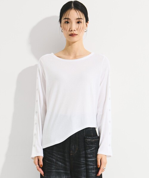 セール】【STUDIOUS/ステュディオス】SHOULDER SNAP LONG SLEEVE TEE 