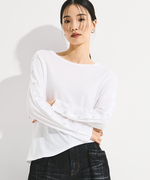 STUDIOUS(ステュディオス)の「【STUDIOUS/ステュディオス】SHOULDER SNAP LONG SLEEVE TEE/ショルダースナップロングTシャツ(Tシャツ/カットソー・レディース・ブラック/ピンク/ホワイト・FREE)」の2枚目の写真