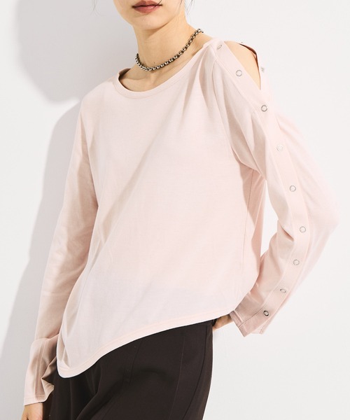 STUDIOUS(ステュディオス)の「【STUDIOUS/ステュディオス】SHOULDER SNAP LONG SLEEVE TEE/ショルダースナップロングTシャツ(Tシャツ/カットソー・レディース・ブラック/ピンク/ホワイト・FREE)」の1枚目の写真