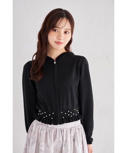 tocco closet(トッコ クローゼット)の「パール&フリル付きラメ入りニットパーカー(パーカー・レディース・ブラック/アイボリー・M)」の10枚目の写真