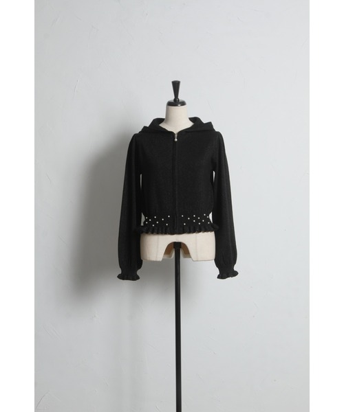 tocco closet(トッコ クローゼット)の「パール&フリル付きラメ入りニットパーカー(パーカー・レディース・ブラック/アイボリー・M)」の13枚目の写真