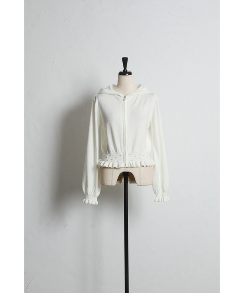 tocco closet(トッコ クローゼット)の「パール&フリル付きラメ入りニットパーカー(パーカー・レディース・ブラック/アイボリー・M)」の14枚目の写真