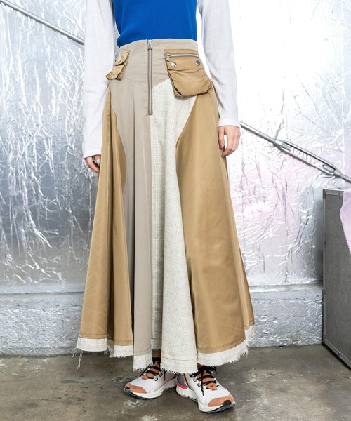 AULA AILA（アウラアイラ）の「【セットアップ着用可】3マテリアルサーキュラーロングスカート（スカート・レディース・ブラック/ベージュ/ネイビー・0/1）」の9枚目の写真