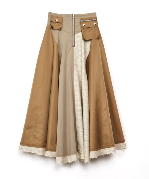 AULA AILA（アウラアイラ）の「【セットアップ着用可】3マテリアルサーキュラーロングスカート（スカート・レディース・ブラック/ベージュ/ネイビー・0/1）」の5枚目の写真