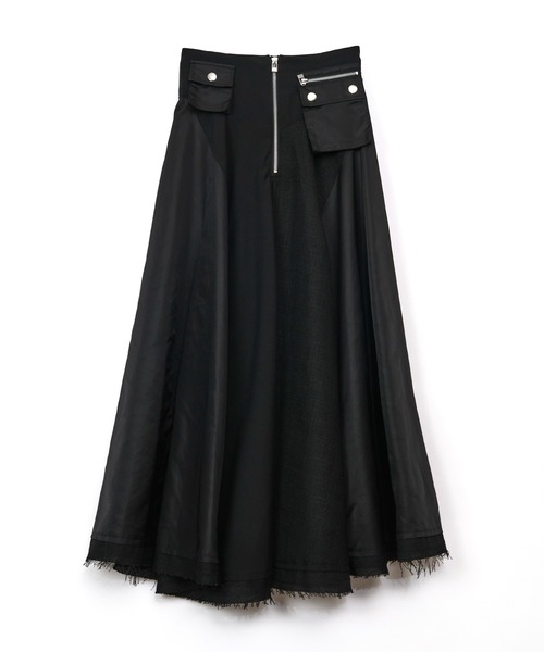 AULA AILA（アウラアイラ）の「【セットアップ着用可】3マテリアルサーキュラーロングスカート（スカート・レディース・ブラック/ベージュ/ネイビー・0/1）」の7枚目の写真