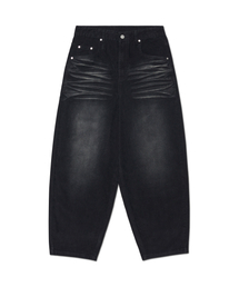 WAVE CURVED CORDUROY PANTS - BLACK