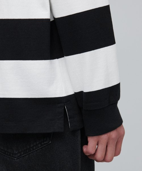 MUSINSA STANDARD（ムシンサスタンダード）の「ストライプラグビーシャツ[ブラック/アイボリー]（ポロシャツ・メンズ・その他・MEDIUM/LARGE/X-LARGE/XX-LARGE）」の6枚目の写真