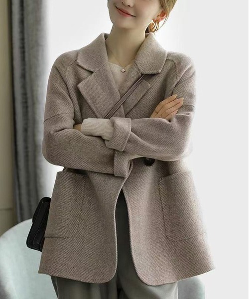 MAISON DE THERESE(メゾン ド テレーズ)の「ラシャコート(ステンカラーコート・レディース・ベージュ/ブラック・M)」の2枚目の写真