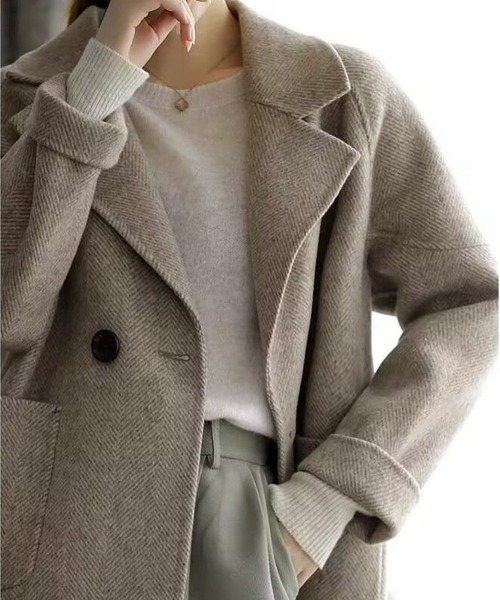 MAISON DE THERESE(メゾン ド テレーズ)の「ラシャコート(ステンカラーコート・レディース・ベージュ/ブラック・M)」の6枚目の写真
