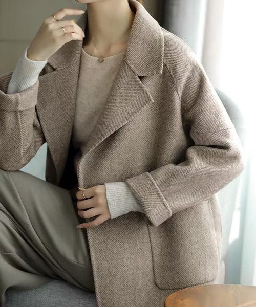 MAISON DE THERESE(メゾン ド テレーズ)の「ラシャコート(ステンカラーコート・レディース・ベージュ/ブラック・M)」の4枚目の写真