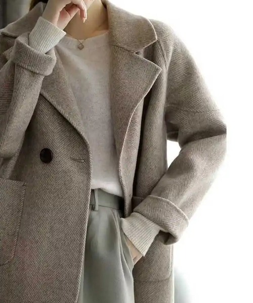 MAISON DE THERESE(メゾン ド テレーズ)の「ラシャコート(ステンカラーコート・レディース・ベージュ/ブラック・M)」の18枚目の写真