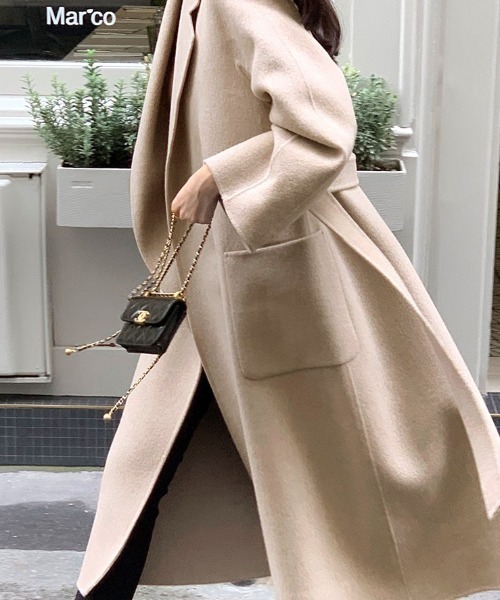 emi+（エミプラス）の「ウエストマックロングチェスターコート（チェスターコート・レディース・ブラック/ベージュ・FREE）」の3枚目の写真