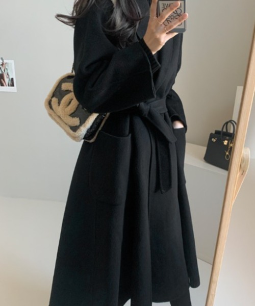 emi+（エミプラス）の「ウエストマックロングチェスターコート（チェスターコート・レディース・ブラック/ベージュ・FREE）」の14枚目の写真