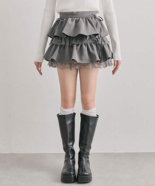 OLIVE des OLIVE（オリーブデオリーブ）の「ラッフルティアードミニスカート（スカート・レディース・ホワイト/オフホワイト/チャコールグレー・FREE）」の19枚目の写真