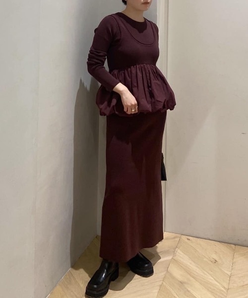 STYLEMIXER(スタイルミキサー)の「2ピースバルーンペプラムニットワンピース(ワンピース・レディース・ベージュ/マジェンタ/ブラック・SMALL/MEDIUM)」の3枚目の写真