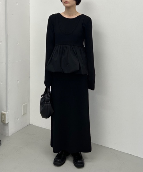 セール】2ピースバルーンペプラムニットワンピース（ワンピース