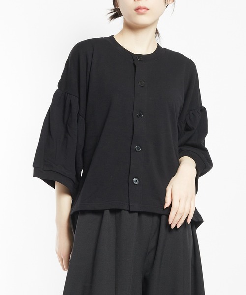 gomme（ゴム）の「ギャザースリーブカーディガン（カーディガン/ボレロ・レディース・ブラック/チャコールグレー・MEDIUM）」の2枚目の写真