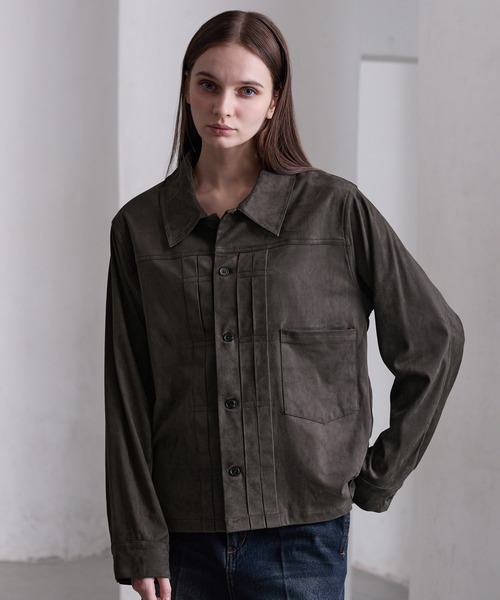 CLEL ダブルテックフェード トラッカーデザインシャツ(ブラウン) CLEL】Double Tech Fade Trucker Design Shirt / ダブルテックフェード